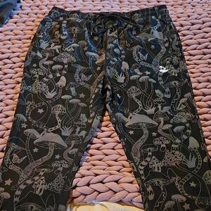 Black Joggers Pants with Mushroom Print - L